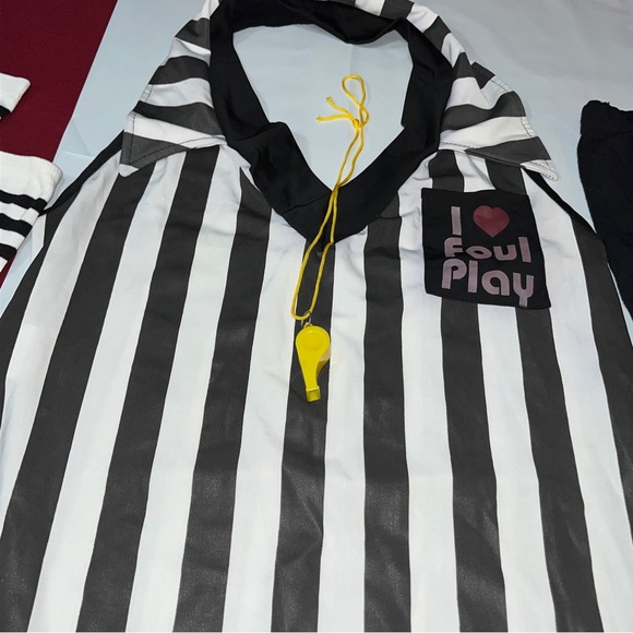 FOUL PLAY Sexy SPORTS REF DRESS REFEREE UMPIRE Black White Socks Tights, Whistle - Picture 7 of 16